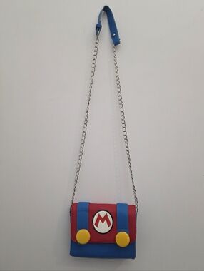 Nintendo Super Mario Crossbody Wristlet - Red & Blue Faux Leather w/ Buttons